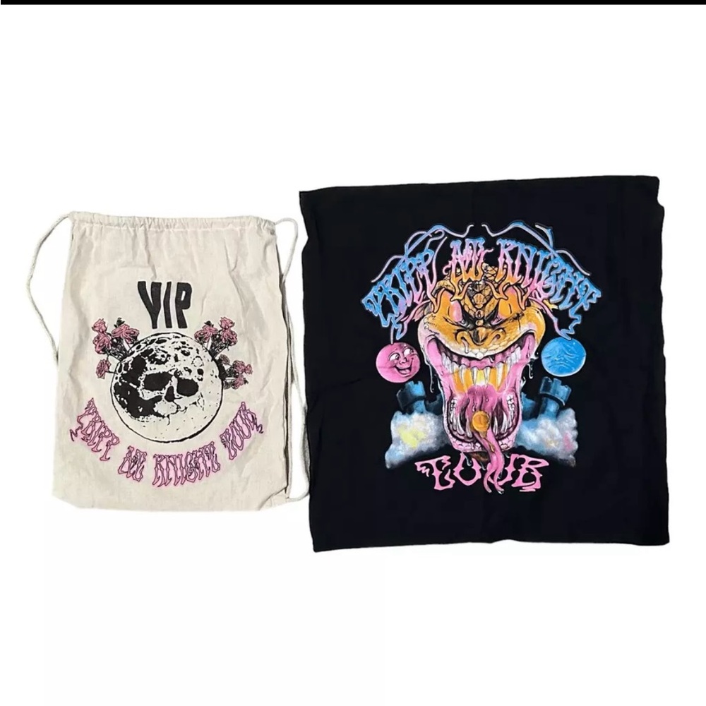 Trippie Redd official tour merch Black Graphic Bandana with Cream Drawstring Bag